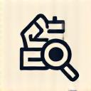 Magnifying glass over a map icon.