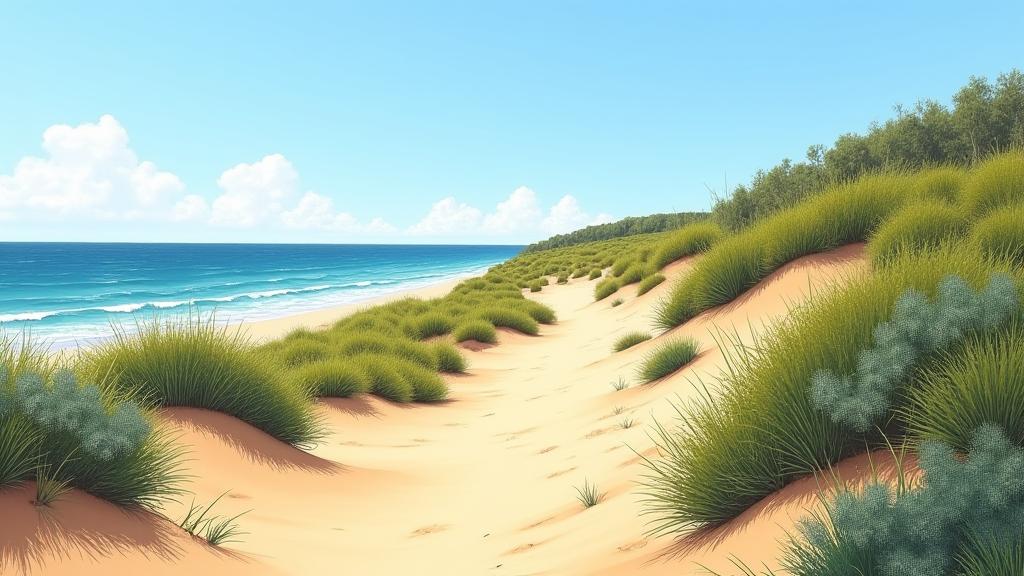 Restored coastal dunes in Gippsland with new vegetation.